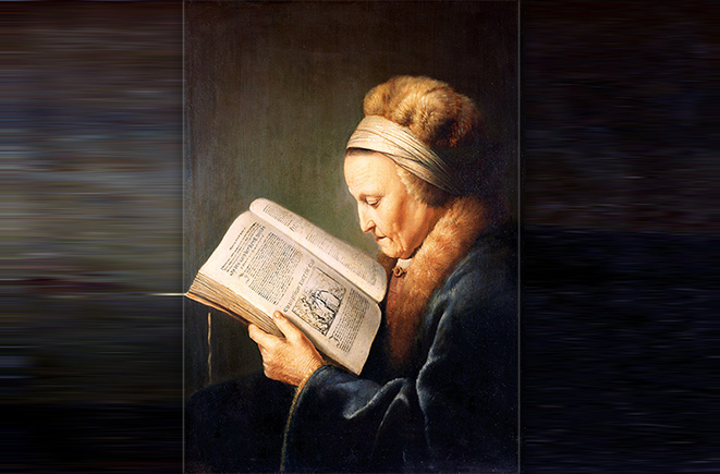 Gerrit Dou Donna anziana che legge approccio realistico alla lettura